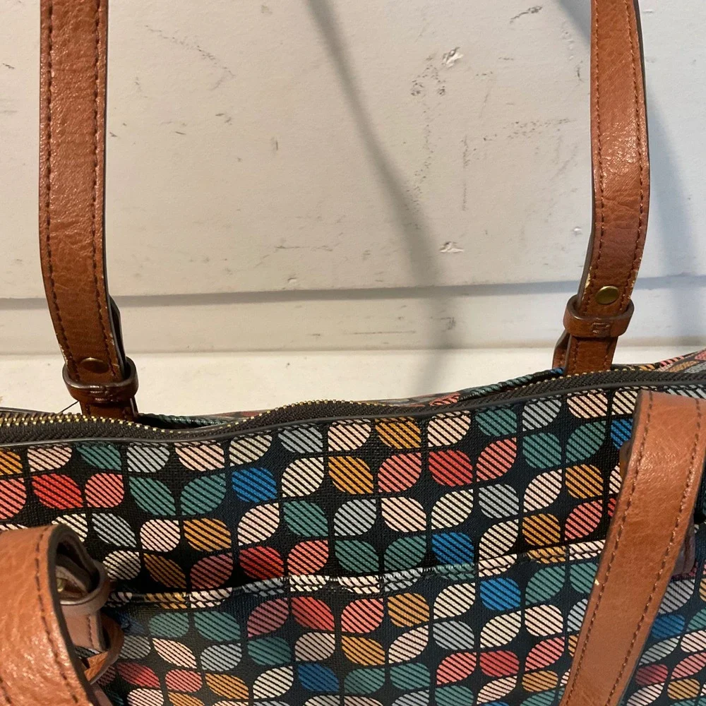 Fossil Rachel Tote Bag PVC Multicolor Fall Geometric Print Coated Canvas ZB7305